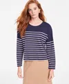 On 34th Women's Boxy Striped Long-sleeve T-shirt, Created For Macy's In Intrepid Blue Combo