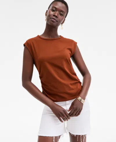 On 34th Women's Braided-neck Crewneck T-shirt, Exclusively At Macy's In Orange