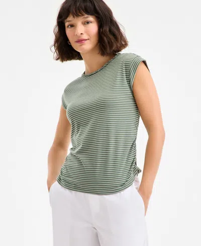 On 34th Women's Braided-neck Crewneck T-shirt, Exclusively At Macy's In Green