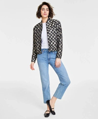 On 34th Women's Brocade Bomber Jacket, Created For Macy's In Black Multi Combo