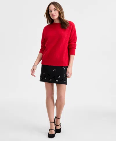 On 34th Women's Brushed-knit Relaxed Crewneck Sweater, Macy's Exclusive In Red