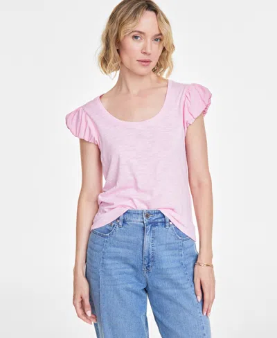 On 34th Women's Bubble-sleeve Scoop-neck T-shirt, Created For Macy's In Rosewater