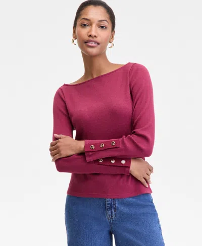 On 34th Women's Button-cuff Boatneck Top, Macy's Exclusive In Pink