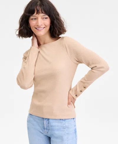 On 34th Women's Button-cuff Boatneck Top, Macy's Exclusive In Animal Print