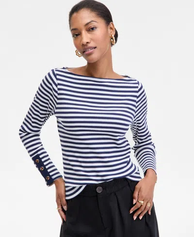 On 34th Women's Button-cuff Boatneck Top, Macy's Exclusive In Blue