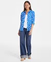 On 34th Women's Button-front Crepe Shirt, Created For Macy's In Blue