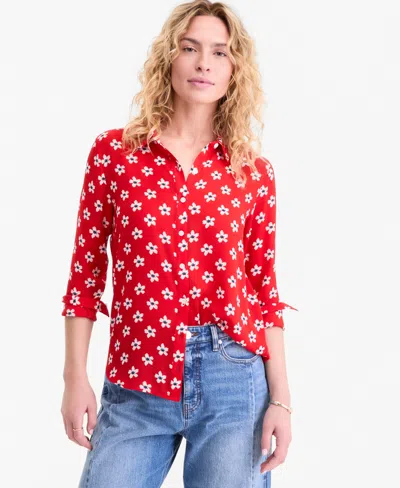 On 34th Women's Button-front Crepe Shirt, Created For Macy's In Red