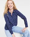 On 34th Women's Button-front Crepe Shirt, Created For Macy's In Intrepid Blue Combo