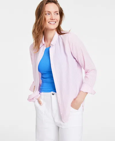 On 34th Women's Button-front Crepe Shirt, Created For Macy's In Pink Lilac Combo