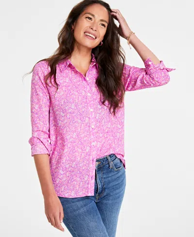 On 34th Women's Button-front Crepe Shirt, Created For Macy's In Sweet Orchd Cmb