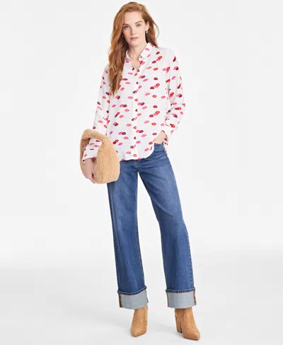 On 34th Women's Button-front Crepe Shirt, Created For Macy's In Washed White Combo