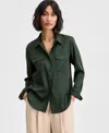 On 34th Women's Button-front Long-sleeve Satin Utility Shirt, Created For Macy's In Green