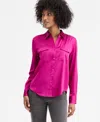 On 34th Women's Button-front Long-sleeve Satin Utility Shirt, Created For Macy's In Purple