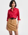 On 34th Women's Button-front Long-sleeve Satin Utility Shirt, Created For Macy's In Red