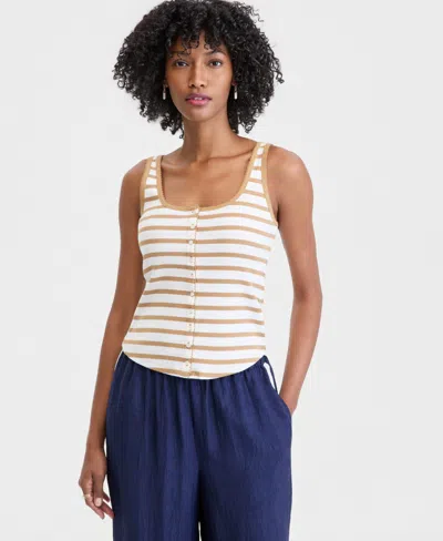 On 34th Women's Button-down Contrast-stitch Rib Tank Top, Macy's Exclusive In Multi