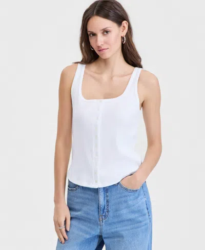 On 34th Women's Button-down Contrast-stitch Rib Tank Top, Macy's Exclusive In White