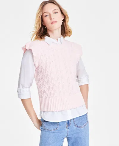 On 34th Women's Cable-knit Flutter-sleeve Sweater, Exclusively At Macy's In Pink Dogwood