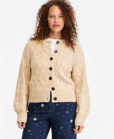 On 34th Women's Cable-knit Crewneck Cardigan, Macy's Exclusive In Brown