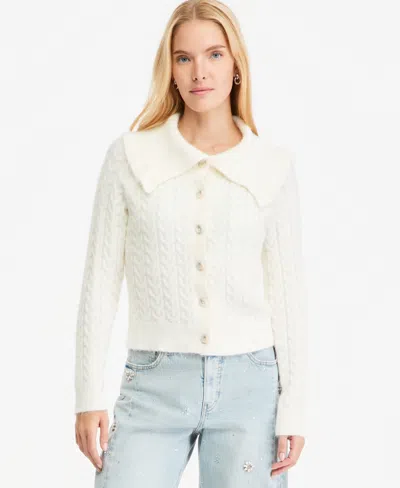 On 34th Plus Size Cable-knit Long-sleeve Cardigan, Macy's Exclusive In Neutral