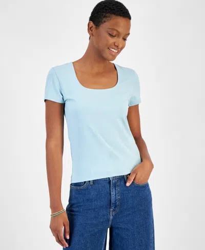 On 34th Women's Cap-sleeve Square-neck Tee, Created For Macy's In Green Mist