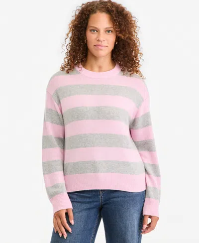 On 34th Women's Cashmere Crewneck Relaxed-fit Sweater, Macy's Exclusive In Pink Stripe