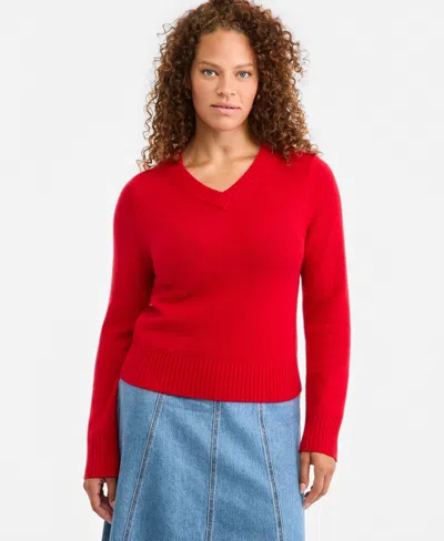 On 34th Women's Cashmere Relaxed V-neck Sweater, Macy's Exclusive In Artwell Red