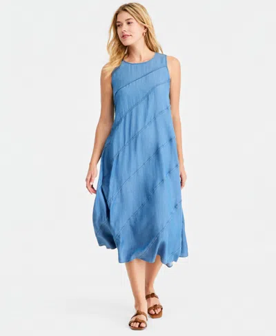 On 34th Women's Chambray Diagonal Seam Midi Dress, Macy's Exclusive In Blue