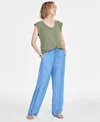 On 34th Women's Chambray Drawstring Wide-leg Pants, Created For Macy's In Spring Wash
