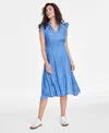 On 34th Women's Chambray Flutter-sleeve Midi Dress, Created For Macy's In Spring Wash