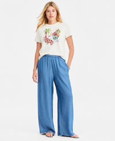 On 34th Women's Chambray Pull-on Wide-leg Pants, Macy's Exclusive In Brown