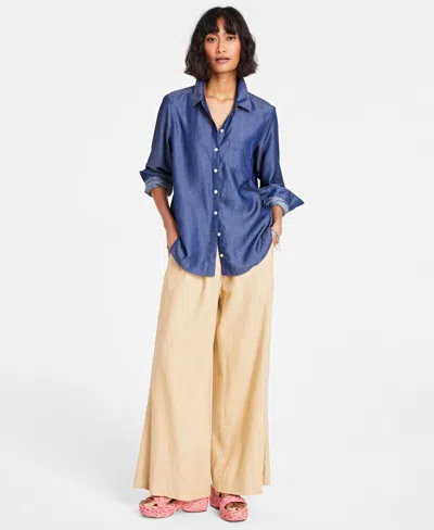 On 34th Women's Chambray Shirt, Created For Macy's In Dark Sprin