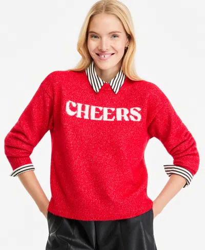 On 34th Women's Cheers Graphic Lurex Sweater, Macy's Exclusive In Red