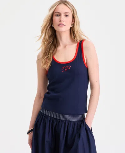 On 34th Women's Cherry Embroidered Double-scoop Rib Tank, Macy's Exclusive In Blue