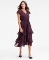 On 34th Women's Chiffon Flutter-sleeve Tiered-hem Midi Dress, Macy's Exclusive In Purple