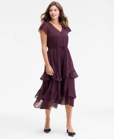 On 34th Women's Chiffon Flutter-sleeve Tiered-hem Midi Dress, Macy's Exclusive In Purple