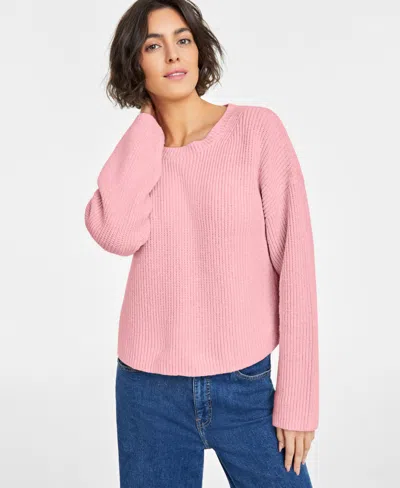 On 34th Women's Chunky-knit Crewneck Sweater, Created For Macy's In Strawberry Ice