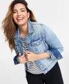 On 34th Trendy Plus Size Classic Denim Trucker Jacket, Created For Macy's In Light Wash