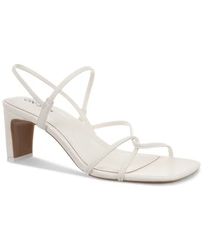 On 34th Women's Cloverr Strappy Block-heel Sandals, Created For Macy's In White Smooth