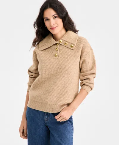 On 34th Women's Collared Button Pullover Sweater, Macy's Exclusive In Neutral