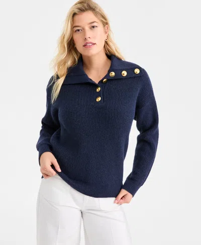 On 34th Women's Collared Button Pullover Sweater, Macy's Exclusive In Blue
