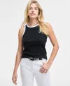 On 34th Women's Contrast Tipped Micro Rib Tank Top, Exclusively At Macy's In Blue