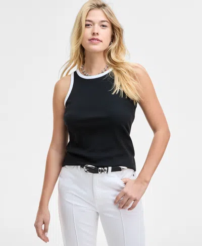 On 34th Women's Contrast Tipped Micro Rib Tank Top, Exclusively At Macy's In Deep Black
