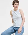 On 34th Women's Contrast Tipped Micro Rib Tank Top, Exclusively At Macy's In Silver Heather