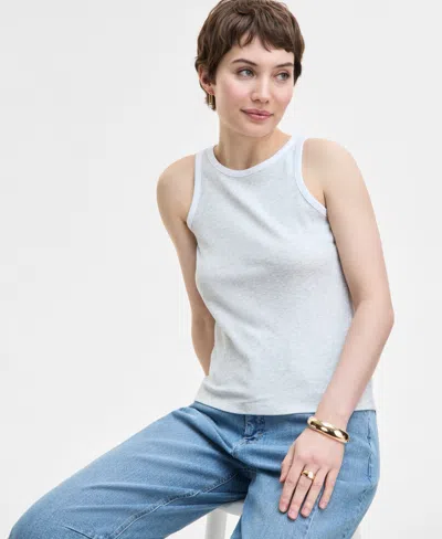 On 34th Women's Contrast Tipped Micro Rib Tank Top, Exclusively At Macy's In Silver Heather