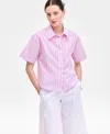 On 34th Women's Cotton Adventure Stripe Short-sleeve Shirt, Exclusively At Macy's