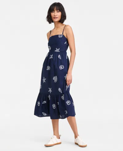 On 34th Women's Cotton Back-cutout Tiered Midi Dress, Macy's Exclusive In Blue