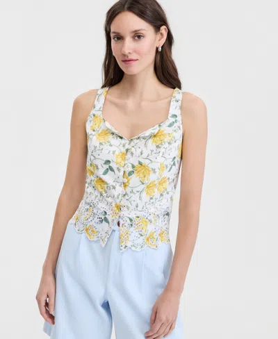 On 34th Women's Cotton Button-front Cutwork Tank Top, Macy's Exclusive In Multi