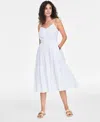 On 34th Women's Cotton Poplin Shirred Midi Dress, Exclusively At Macy's In Bright White