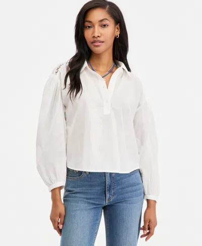On 34th Women's Cotton Crochet Yoke Popover Top, Macy's Exclusive In Winter Ivory