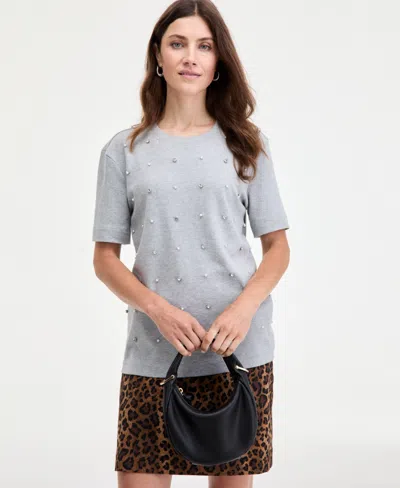 On 34th Women's Cotton Embellished Short-sleeve T-shirt, Macy's Exclusive In Gray